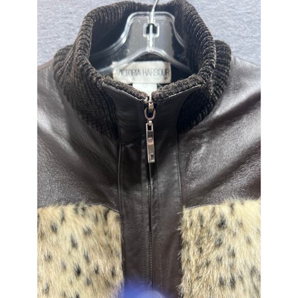 Victoria Harbour Womens Leather Fur Knitting Zip Cardigan Sweater Brown Size L - Picture 5 of 10